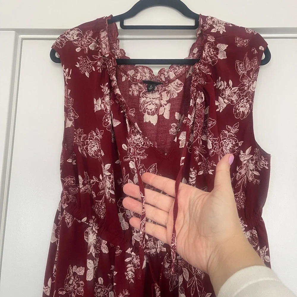 Torrid Burgundy Floral Maxi Dress Sleeveless Tie Neck Size 2 - Picture 5 of 10